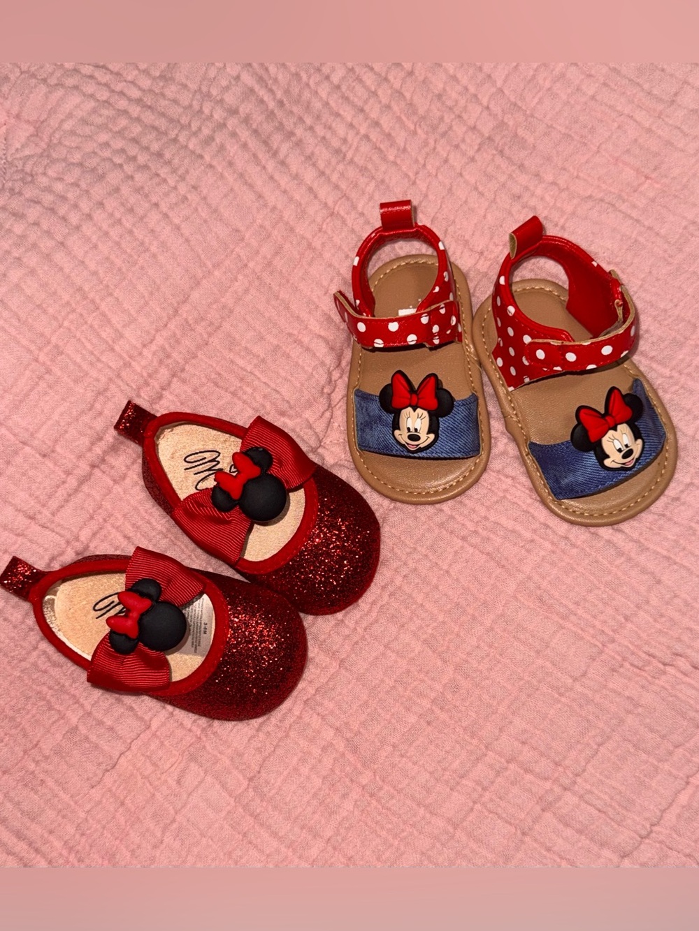 Kids Red Minnie Mouse Polka Dot Sandals and Glitter Mary Janes